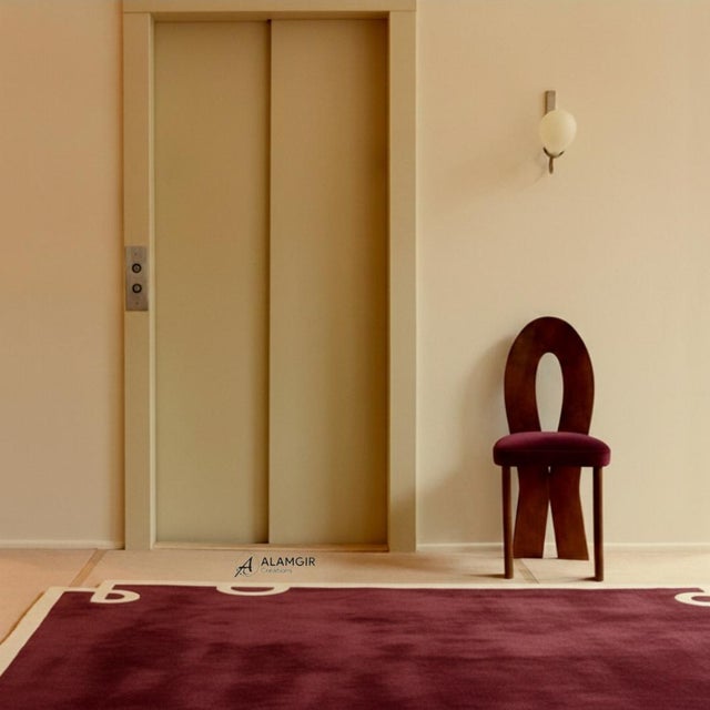 Hand-Tufted New Zealand Wool Rug in Rich Burgundy With Ivory Border For Sale - Image 9 of 11