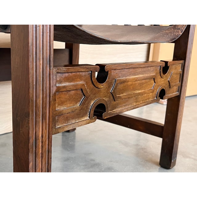 19th Century Spanish Colonial Altar Carved Armchair With Leather Seat and Back For Sale - Image 12 of 12