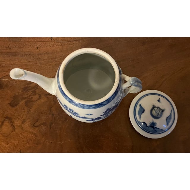 Ceramic Antique 19th Century Chinese Export Blue & White Canton Porcelain Tea Pot For Sale - Image 7 of 12
