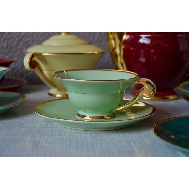 Art Deco Harlequin Coffee Service in Colored and Gilded Porcelain, 1940s, Set of 15 For Sale - Image 9 of 18