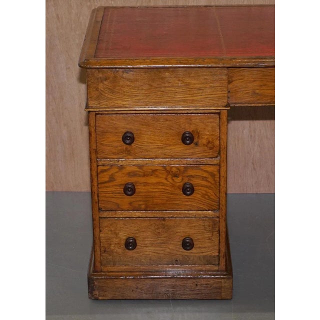 Antique Pollard Oak Partner Desk in Oxblood Leather from Howard & Sons, 1880s For Sale - Image 4 of 18
