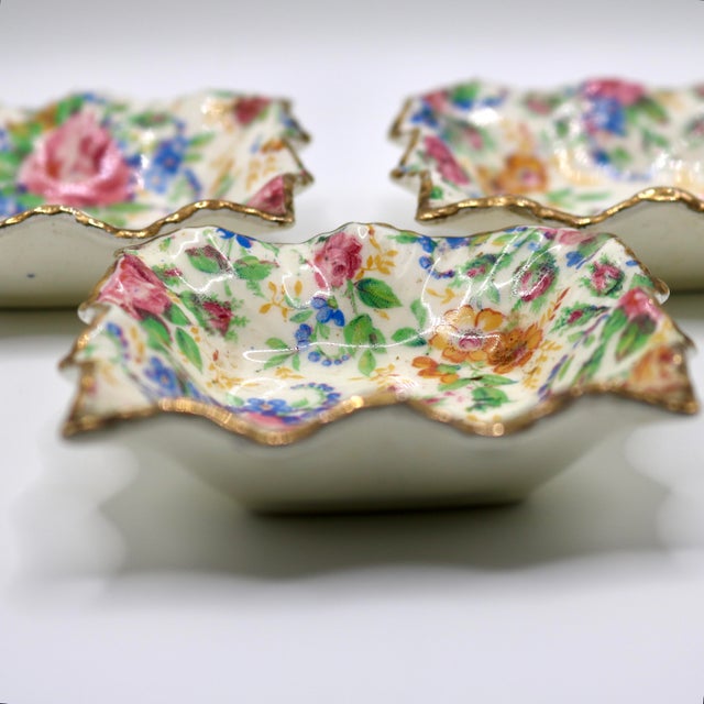 Victorian 1930s James Kent Fenton "Rosalynde" Floral Chintz Nut Dishes - Set of 3 For Sale - Image 3 of 12