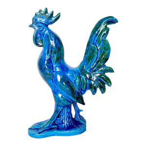 Vintage Italian Blue & Green Ceramic Rooster Figurine