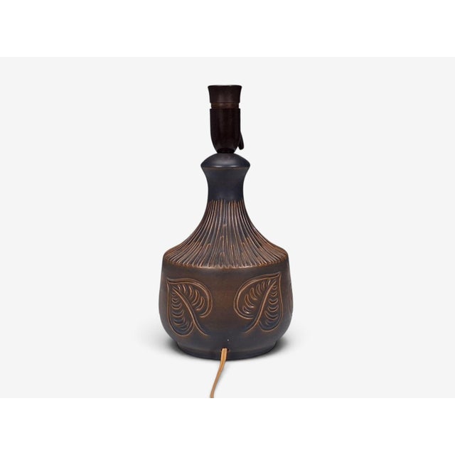 1960s Bromølle Keramik, Leaf Table Lamp, Brown Stoneware For Sale - Image 9 of 10