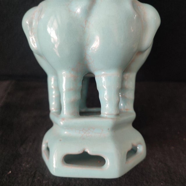 Ceramic Chinese Ceramic Vase,Ru Ware Celadon Glaze Porcelain Vase Hand Carved Elephant Pattern For Sale - Image 7 of 9