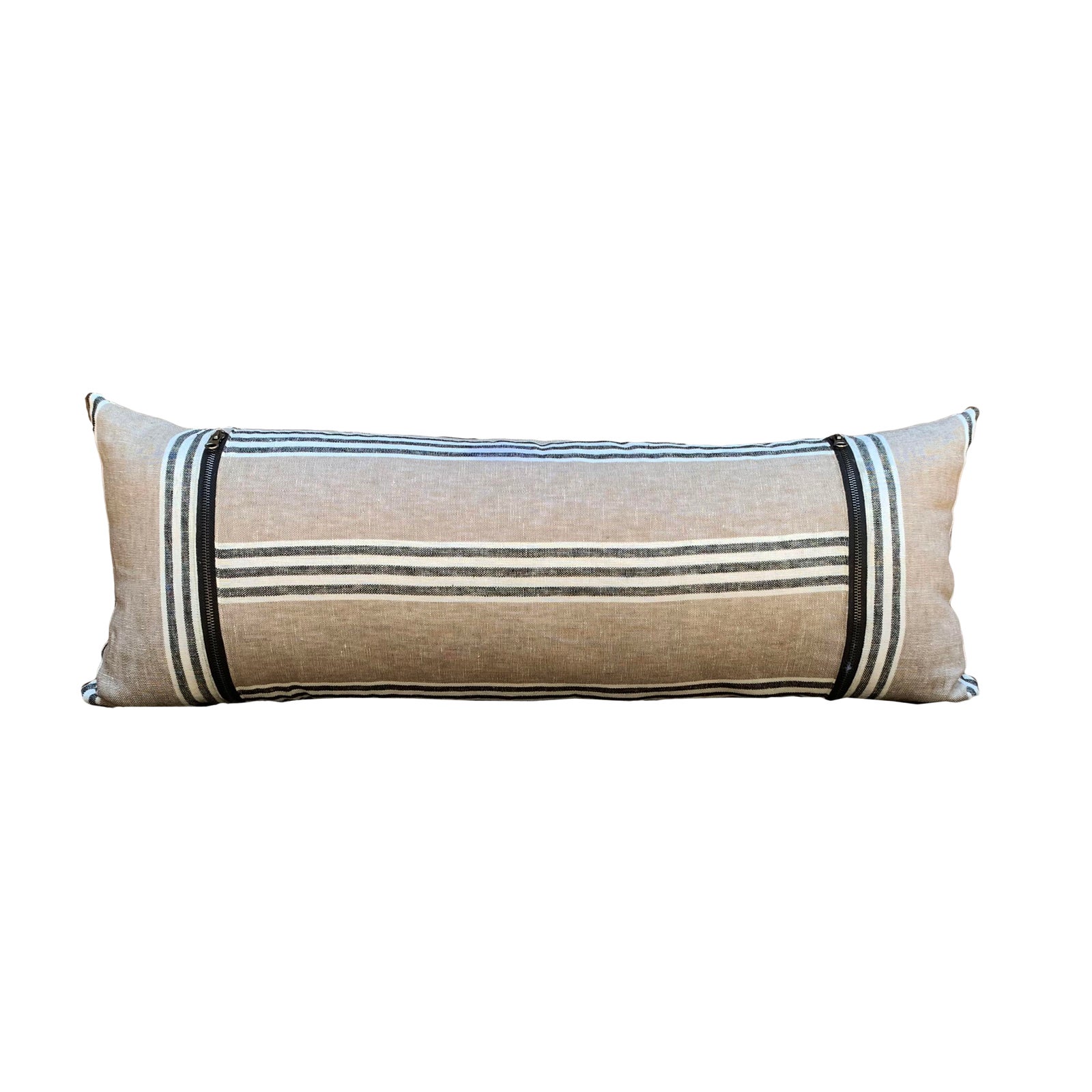 Contemporary Natural Linen Lumbar Pillow With Stripes Chairish