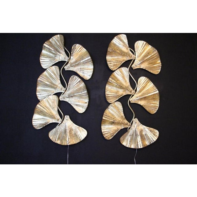 Golden Gingko Murano Glass Leaf Sconces in the style of Tommaso Barbi, 1990s, Set of 2 For Sale - Image 11 of 18