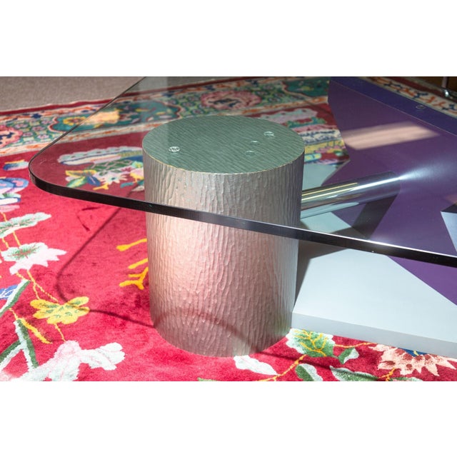 Late 20th Century Vintage Post Modern Memphis Style Triangular Glass Laminate Chrome Coffee Table For Sale - Image 5 of 6