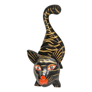 Vintage Indonesian Wooden Cat Letter Holder