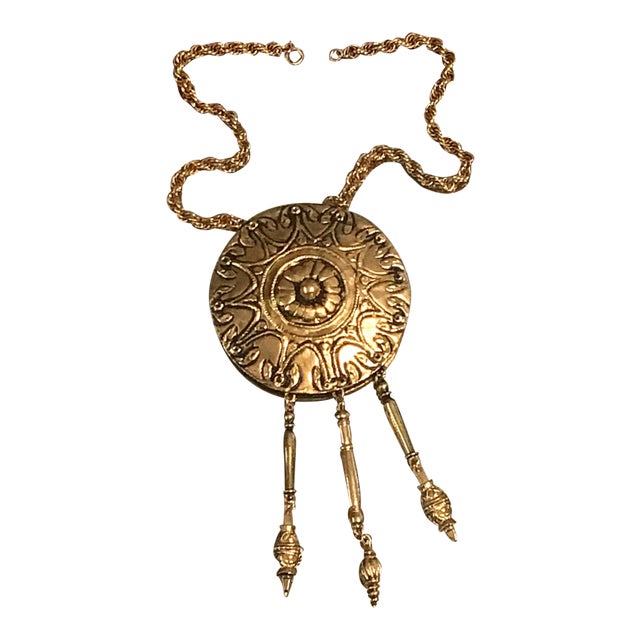 Vintage Necklace Accessocraft Gold Coin Pendant For Sale