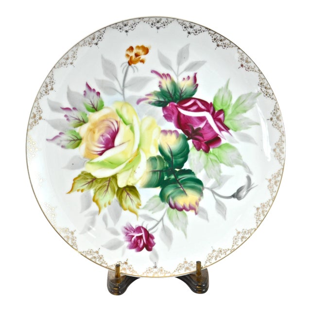 Rose Bouquet Porcelain Plate & Stand For Sale