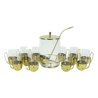 Mid-Century Punch Bowl Set with Glasses and Centerpiece, 1950s, Set of 13 For Sale