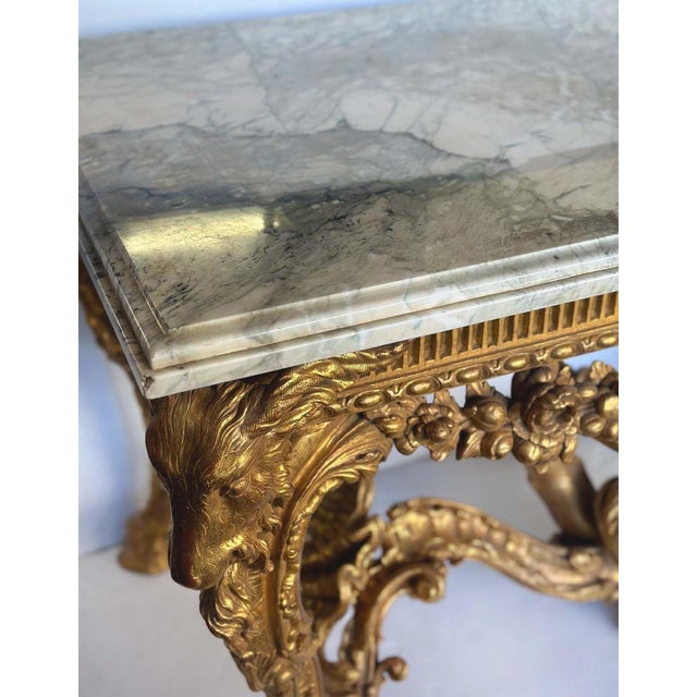 Important Late 19th C. English Neoclassical Giltwood Console Table W/ Marble Top For Sale - Image 4 of 11