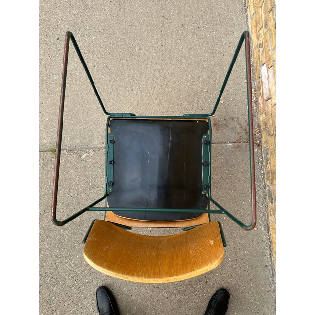 Mid 19th Century Vintage German School Chairs – Set of 8 – Green Metal + Plywood (Stackable) For Sale - Image 5 of 8