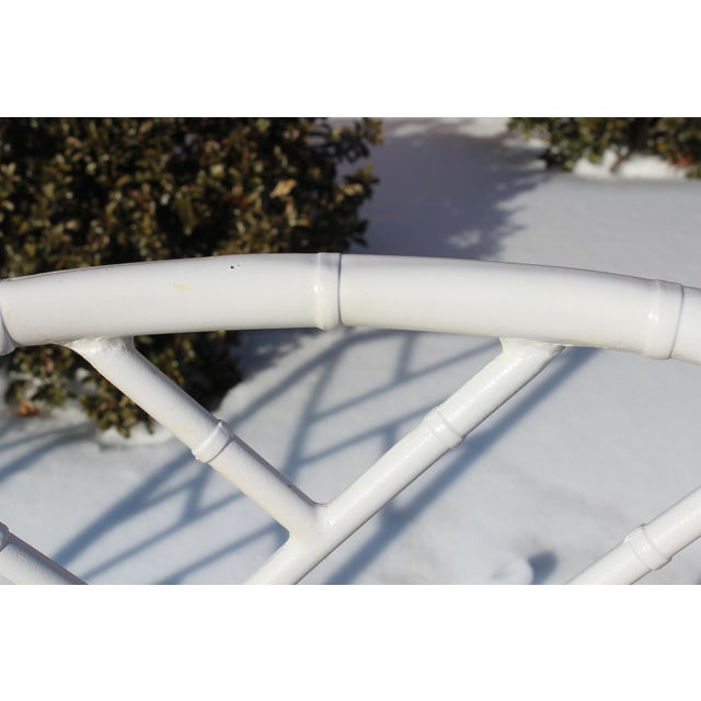 Hollywood Regency Chinoiserie Faux Bamboo Aluminum Patio Chairs—Set of 6 For Sale - Image 16 of 18