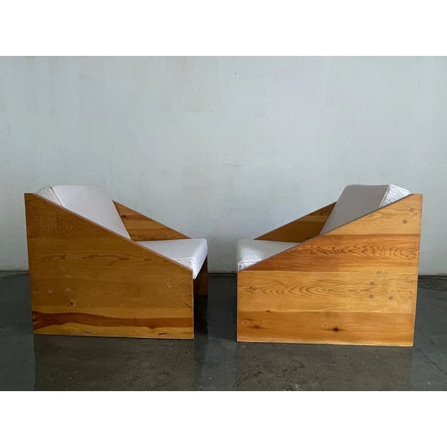 Mid-Century Modern Spanish Solid Pine Rationalist Armchairs, 1970s For Sale - Image 3 of 4