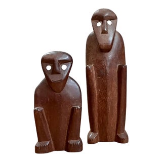 Vintage Abstract Carved Wood Figures - Set of Two For Sale