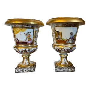 Antique Early 19th Century Locre Paris Porcelain Urns Decorated With Hand Painted Reserves - a Pair
