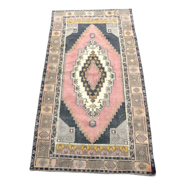 Turkish Handmade Faded Wool Rug in Pink For Sale