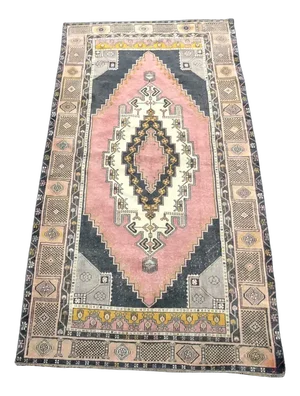 Turkish Handmade Faded Wool Rug in Pink