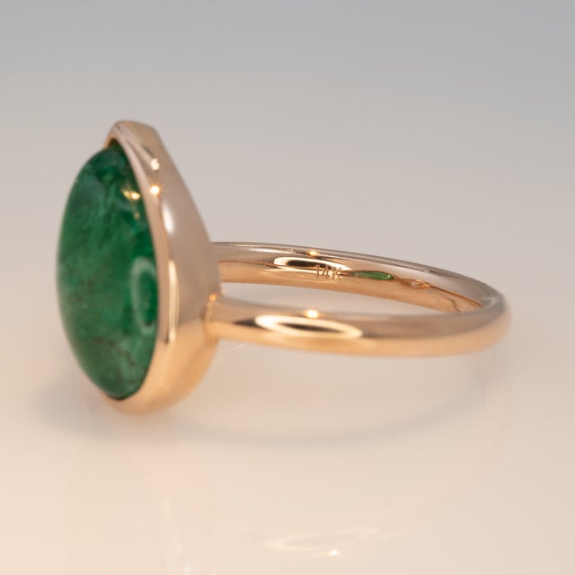 3.7Ct Zambian Emerald Ring With Lab Created Diamond: Solid 14k Gold, Size 6.75 For Sale - Image 11 of 12