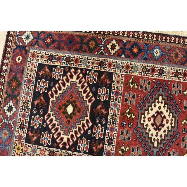 Yalameh Rug 3'4'' X 4'11'' Multicolor Wool Vintage Tribal Hand-Knotted Carpet For Sale In Philadelphia - Image 6 of 13