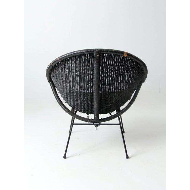 Mid 20th Century Mid Century Black Wicker Saucer Chair For Sale - Image 5 of 8