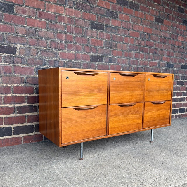 Mid-Century Modern Jens Risom Danish Modern Teak & Walnut Six-Drawer Filing Cabinet Credenza For Sale - Image 3 of 9