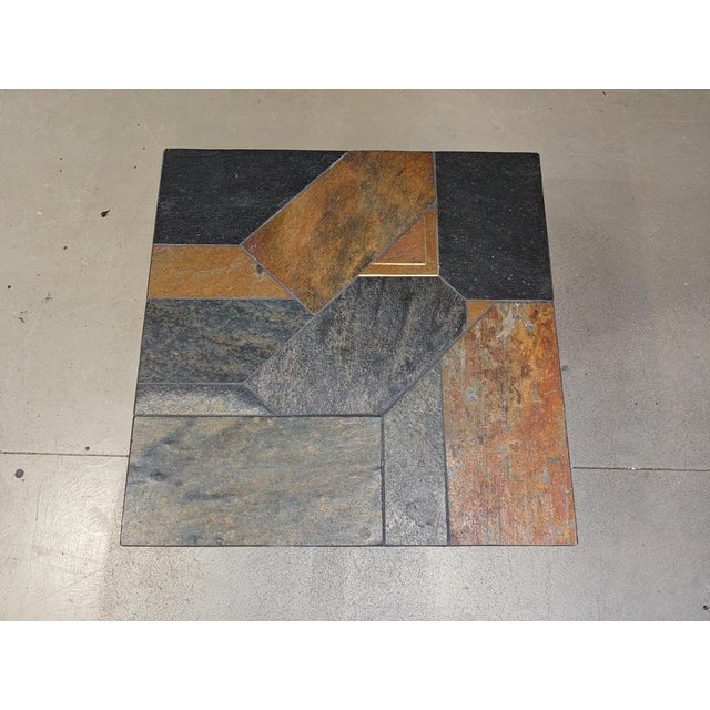 Brutalist slate and natural stone top coffee table mounted an an equally beautiful stone base. Good condition. 1980s -...