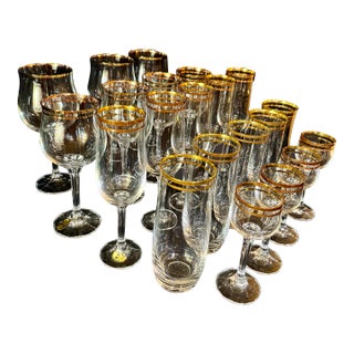 Mid 20th Century Bohemian Geneva Set of Crystal Gold Trimmed Barware - 21 pcs For Sale