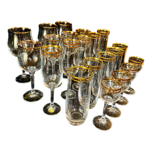 Mid 20th Century Bohemian Geneva Set of Crystal Gold Trimmed Barware - 21 pcs