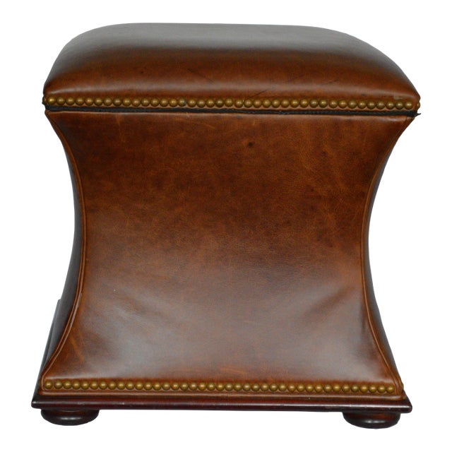 Hickory Chair Charles Hassock Leather Brass Studded Ottoman For Sale