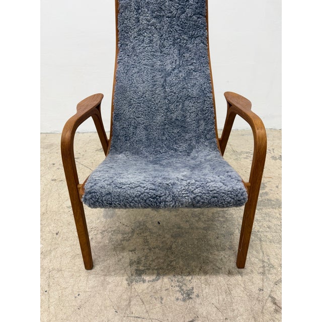 Yngve Ekström Lamino Teak Wood Frame Armchair With Sheepskin Fabric for Swedese For Sale - Image 12 of 16