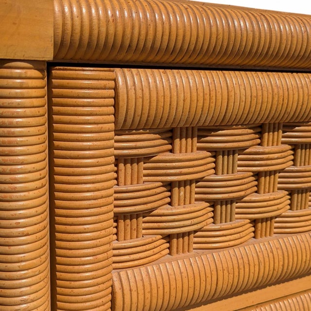 Vintage Dixie Rattan and Wood Six-Drawer Dresser With Mirror 1960s For Sale - Image 4 of 15