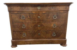 19th Century French Louis Philippe Walnut Commode With Marble Top and Pulls