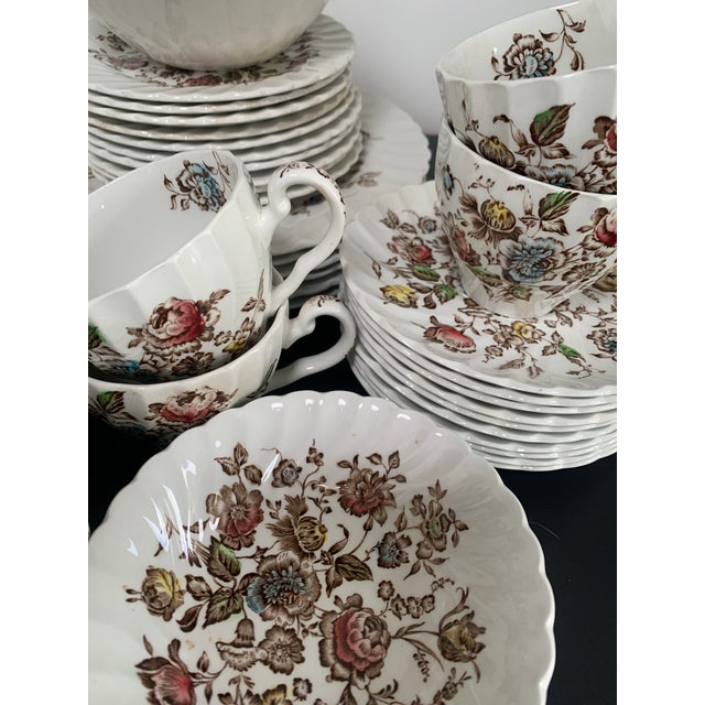 II Staffordshire Bouquet is a vintage brown multi floral china pattern on a cream colored ironstone or bone china...