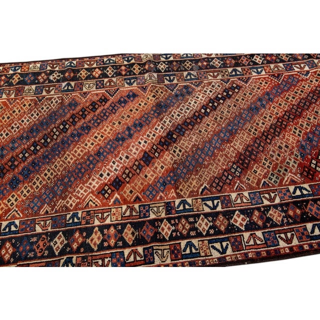 Textile Rust Vintage Kurd Handmade Geometric Designed Wool Runner For Sale - Image 7 of 9