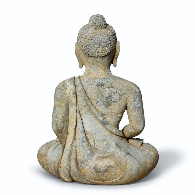Antique Stone Buddha Statue Hand Carved 19th Century Tang Style For Sale - Image 17 of 17