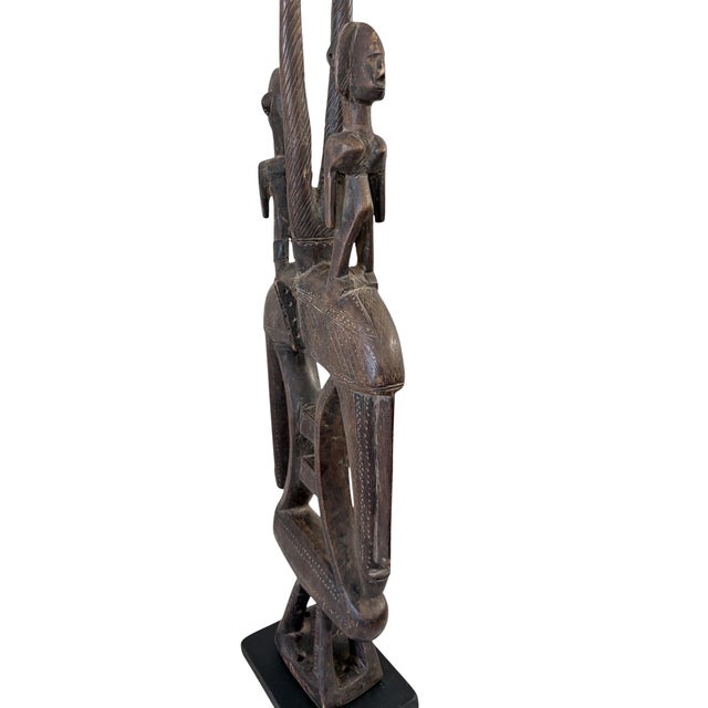 Wood Vintage African Wooden Chi Wara Antelope Headdress or Crest Mask on Stand Mali.27.5" H For Sale - Image 7 of 8