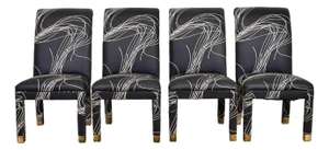 Karl Springer Style Modern Parsons Upholstered Dining Chairs, Set of Four