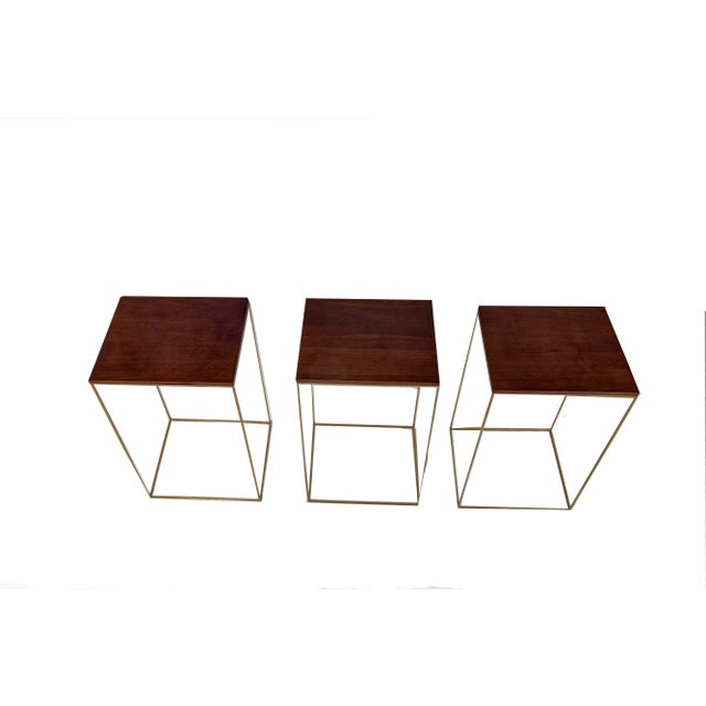 Walnut and Brass Side Tables Large For Sale In Miami - Image 6 of 11