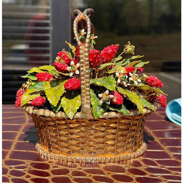 Victorian Style Jane Hutchinson for Gorham Fleurs De Siecles Enamel Strawberry Botanical Basket Figurine For Sale In Atlanta - Image 6 of 7