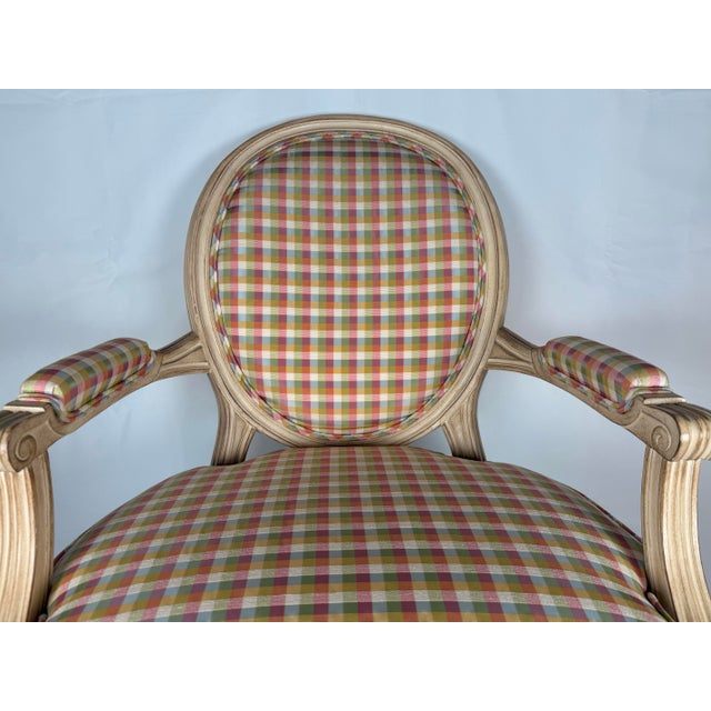 Late 20th Century Louis XVI Style Creme Painted Upholsterer Fauteuil Armchair For Sale - Image 11 of 11