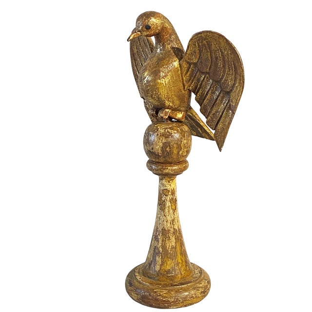 Add a playful touch to your space with this unique European, hand-carved sculpture of a bird standing on a finial-like...