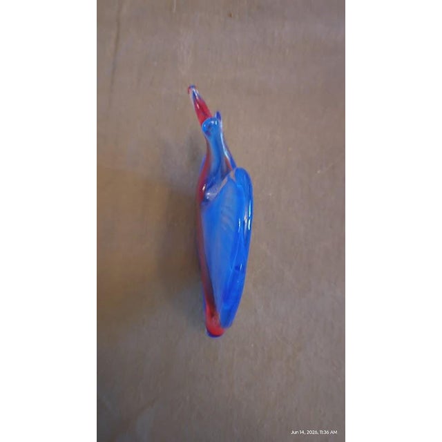Contemporary Vintage Murano Style Hand Blown Glass Coastal Angelfish Sculpture / Paper Weight – Blue Red Tropical Fish 6" For Sale - Image 3 of 12