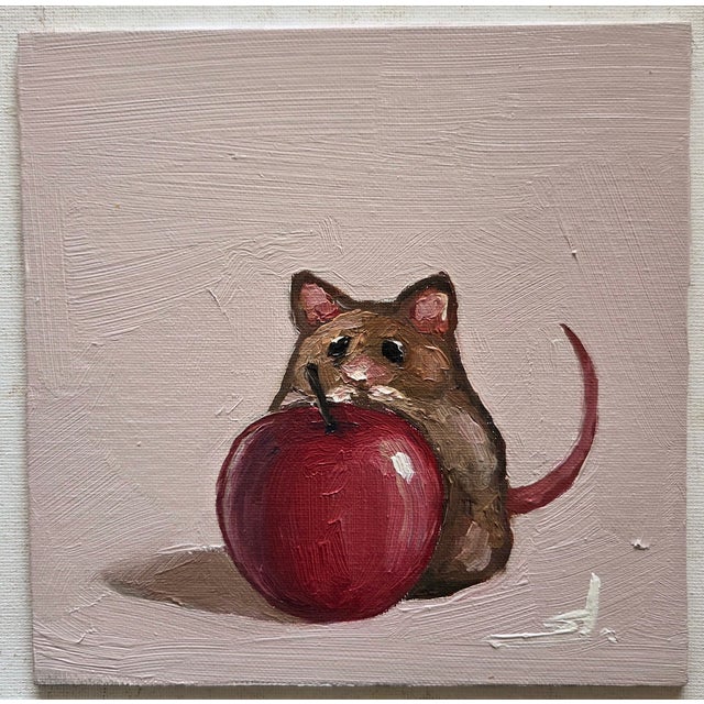 An impressionist oil painting of a mouse and bumble bee, by UK based artist Vivek Mandalia. Frame and hang in your home....