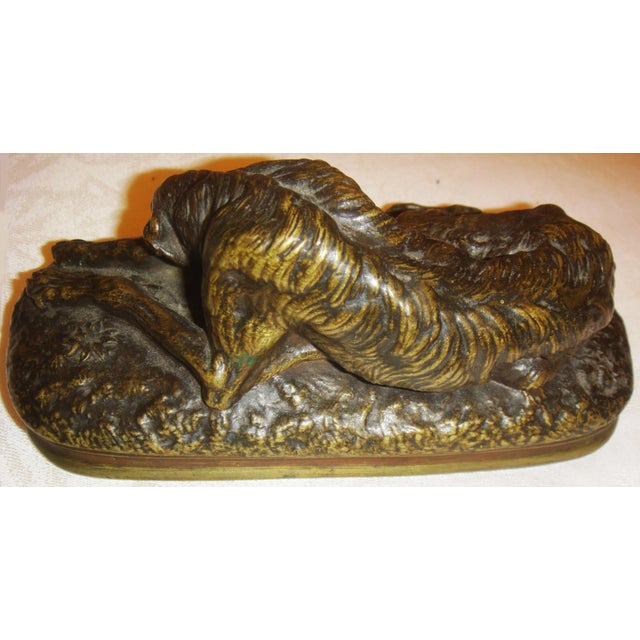 Traditional Vintage Bronze Resting Dog Sculpture For Sale - Image 3 of 4