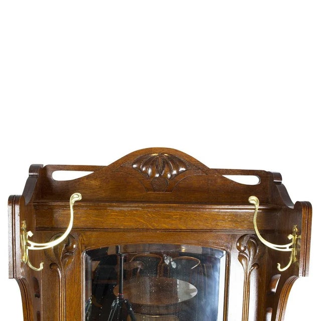 German Art Nouveau Oak Wardrobe with Brass Hooks For Sale - Image 11 of 12