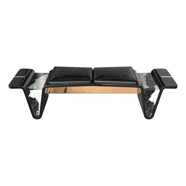 "Monachella" Bench, Stainless Steel, Bronze, Panda Marble, Handmade For Sale