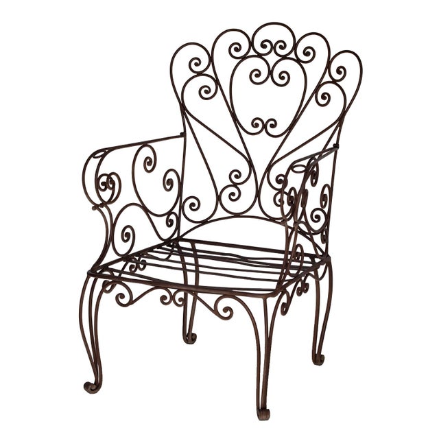 A Beautiful Set of Three Vintage Handcrafted Wrought Iron Garden Chairs. A Lovely Rusty Patina coated with a clear coat to...